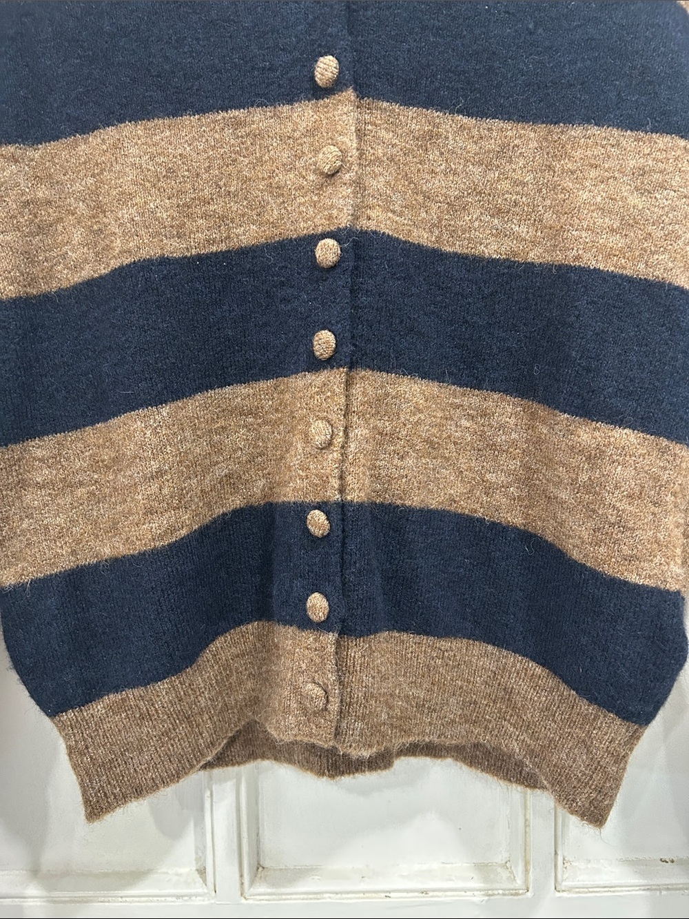 NWT Zara Wool Alpaca Blend Navy Brown Collared Button Front Cardigan Sweater S - Picture 5 of 10